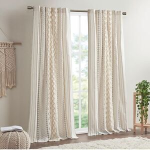 INK+IVY Imani 100% Cotton Boho  Chenille Stripe Geometric Print‎ Curtains